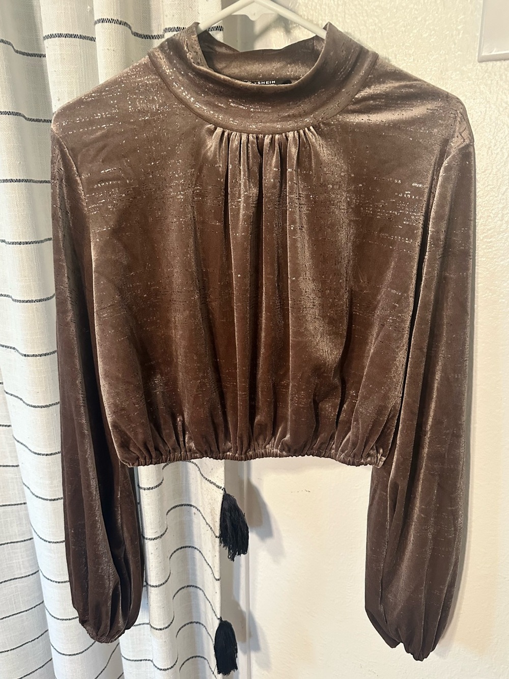 Velvet Long-Sleeve Crop Top